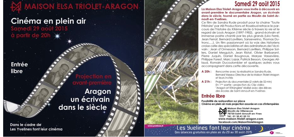 affiche et programme projection du 29 août 2015